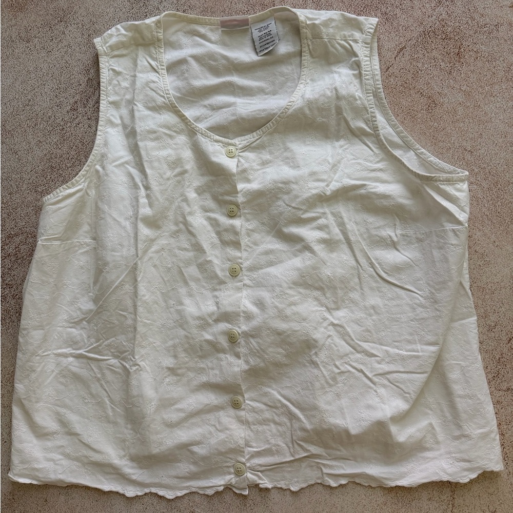 Bobbie Brooks White Embroidered Cotton Sleeveless Top